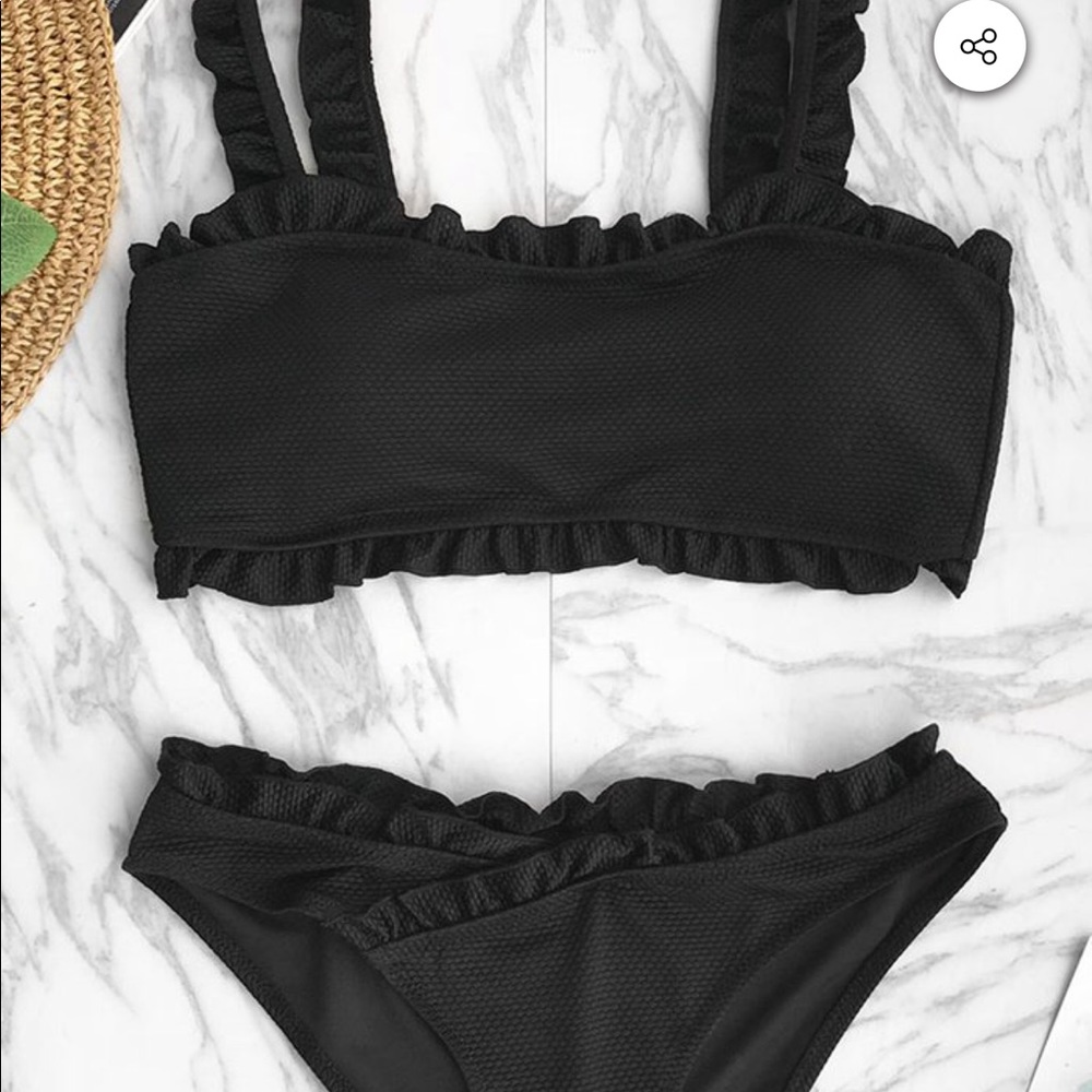 Two piece black ruffle bikini